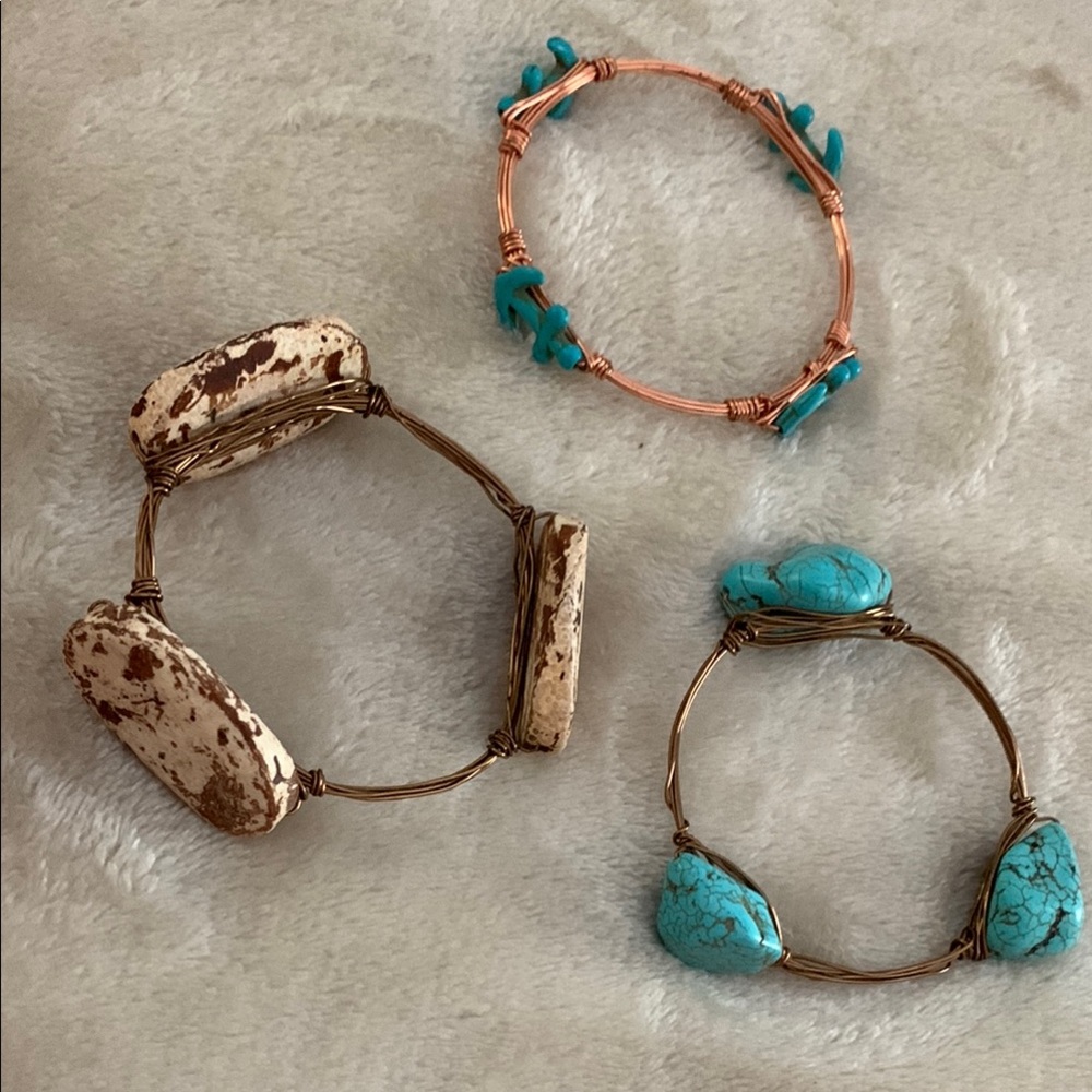 Turquoise and Copper Wire Wrapped Bracelets